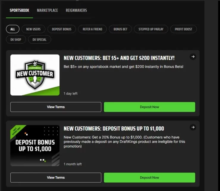 Draftkings Sportsbook bonuses CA